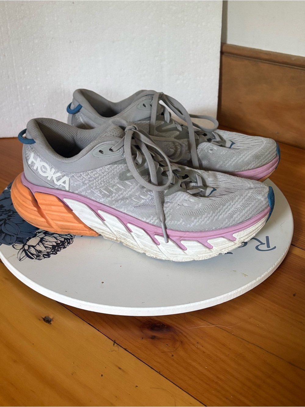 HOKA Gaviota 4 Women’s Size 8.5 B Gray Pink Orange Running Sneakers